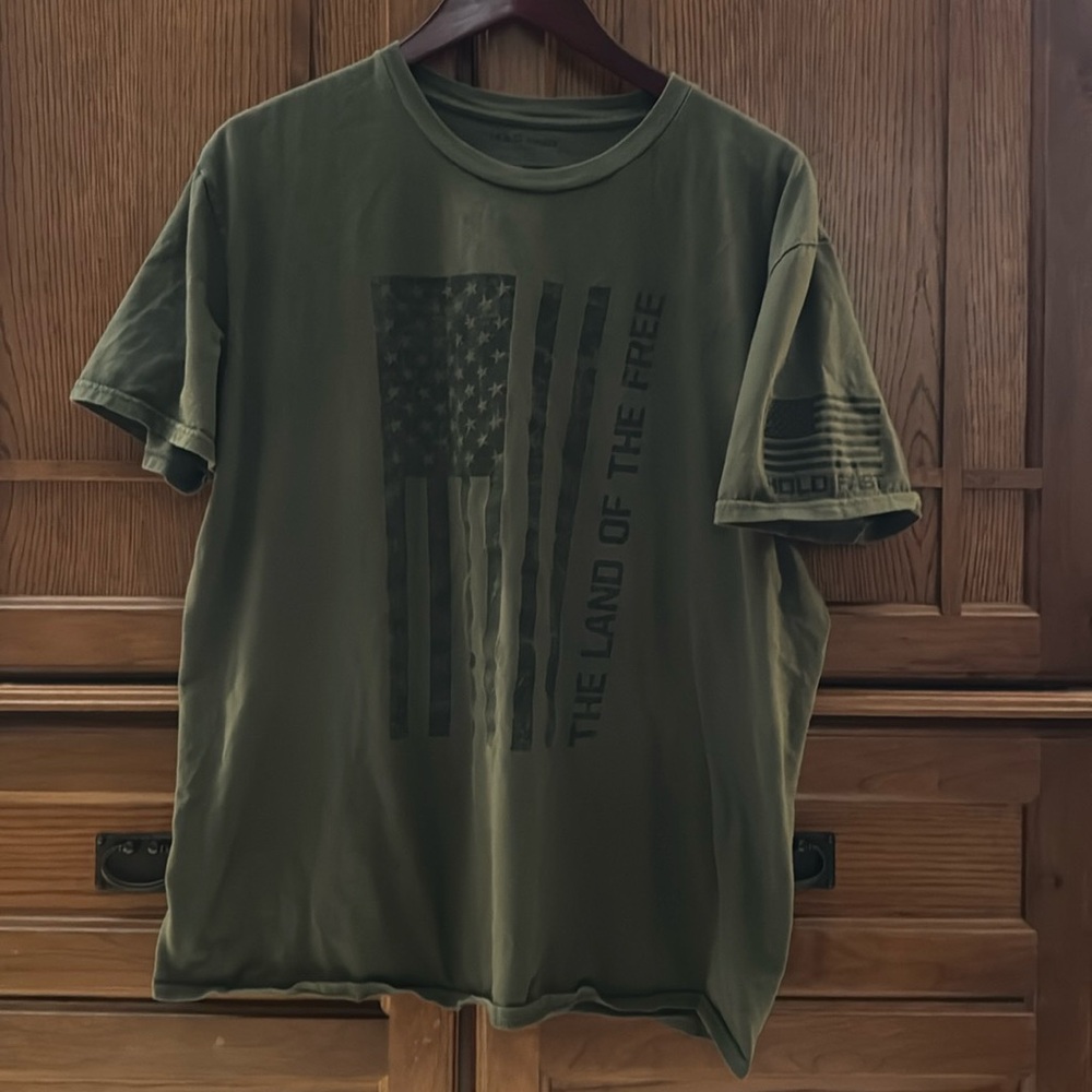 Hold Fast Land of the Free Flag Short Sleeve Tee Army Military Green Patriot